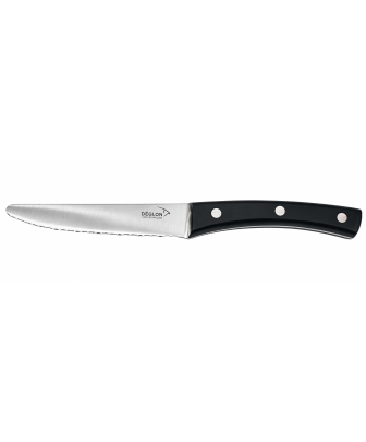 couteau à steak Brasserie  à bout rond lame de 12 cm  microdentée  manche plastique  3 rivets - Déglon